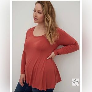 Size 4 Super Soft Fit and Flare Scoop Neck Flowy Swing Tee tunic terracotta rust